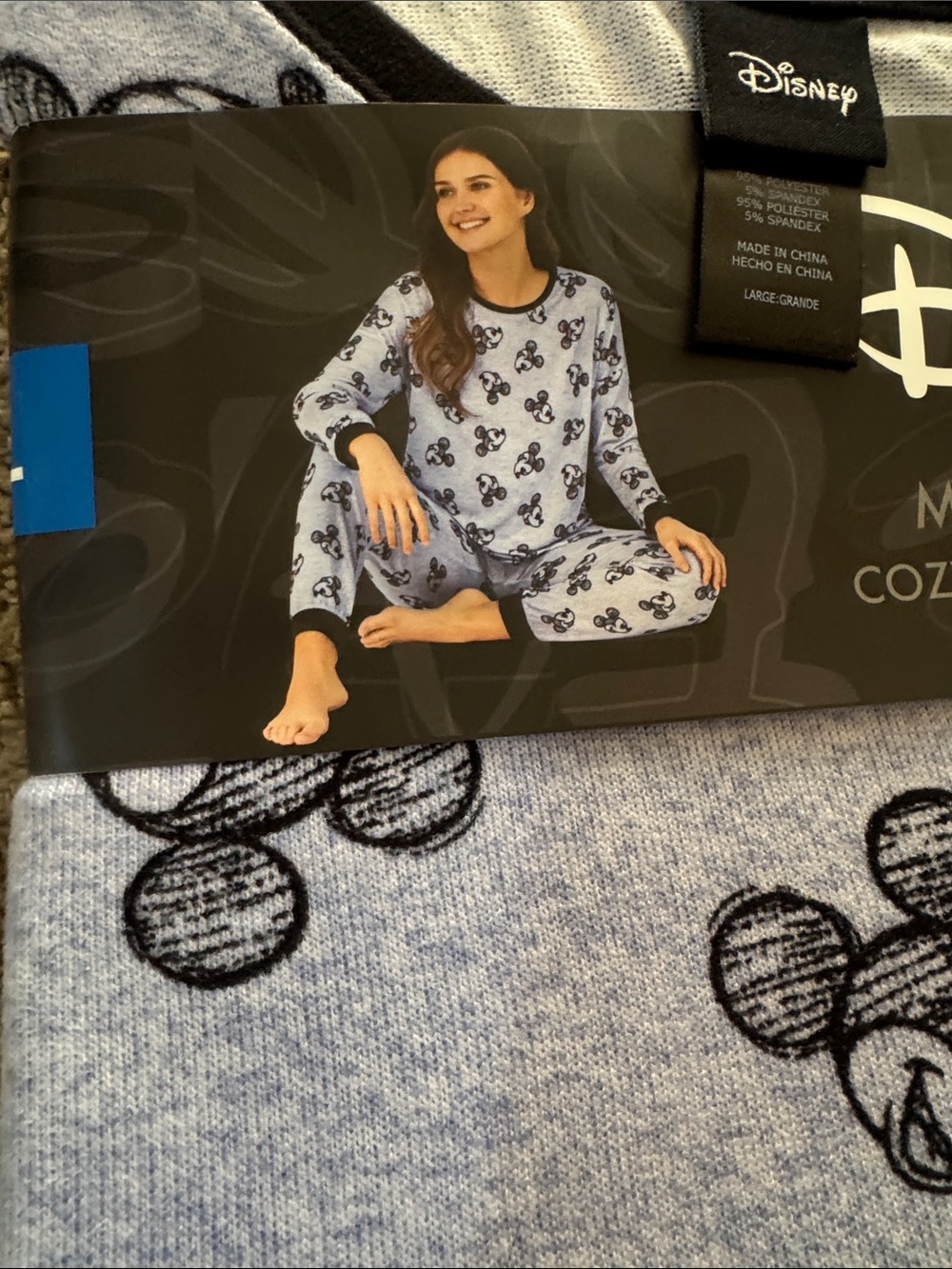 Disney Mickey Mouse Light Blue and Black 2-Piece Adult Pajama Set Size Large - Picture 3 of 4
